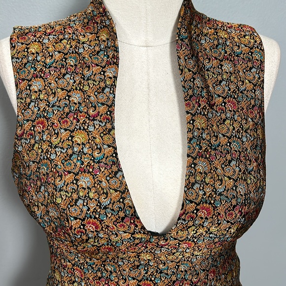 Julian Chang Silk Fitted Deep Decollate Jacquard sleeveless top size 8- vintage - Picture 2 of 12